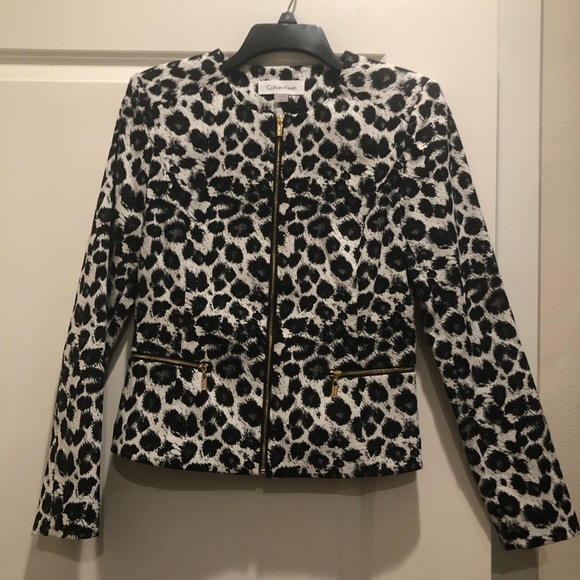 CALVIN KLEIN NWOT BLAZER SIZE:4 LEOPARD 🐆 PRINT LS Size:4 - Picture 2 of 8